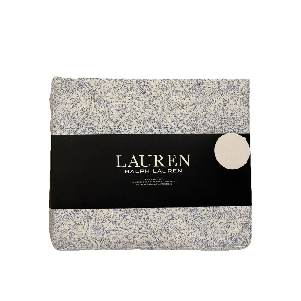 RALPH LAUREN Soma Blue Paisley‎ FULL SHEET SET DESIGNER 4P COTTON